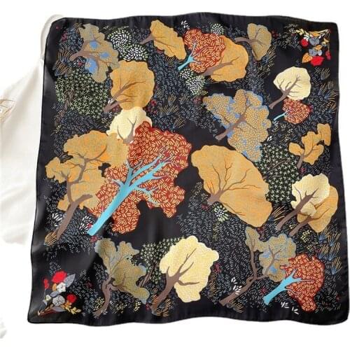 2021 Square Silk Scarf Women Hairband Neck Scarves Foulard Shawl Wrap Lady Fashion Floral Print Neckerchief Female Bandana