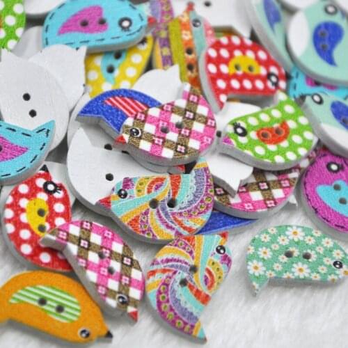 50pcs Mix Animal Birds 2 Holes Wood Sewing Buttons scrapbooking WB343