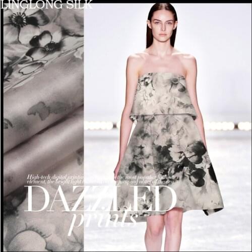 PRINT SILK ORGANZA SATIN FABRIC 14m/m Width 53"-135cm100%Pure Silk Fabric Organza Silk Dress Fashion Fabric Wholesale Grey Color