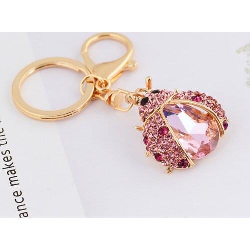 Lovely Rhinestone Ladybug Beetle Keychain Key Chain Holder Bag Charm Car Keyring брелок Accessories