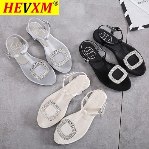 Brand square crystal buckle flat sandals women T-strap silk gladiator sandalias mujer bling rhinestone sandals plus size 42