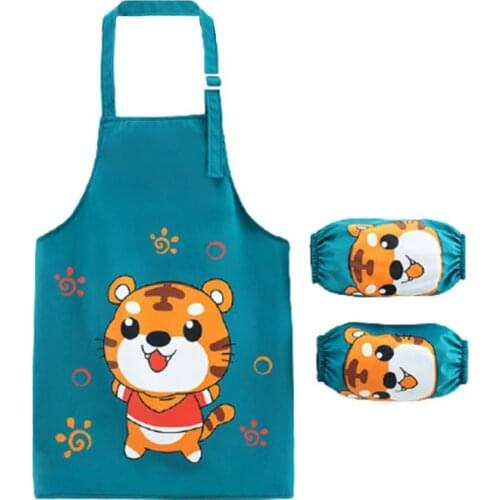 3Pcs/Set Children Apron Cartoon Pattern Printing Waterproof Breathable Soft Kids Cooking Apron Sleeves Set