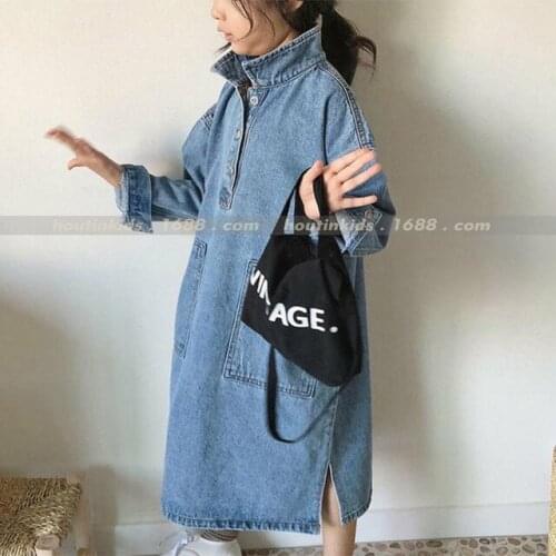 2021 Spring Autumn New Girls Dresses Korean Oose Split Denim Dress For Girls Kids Clothing Baby Casual Long Dress Girls Clothing