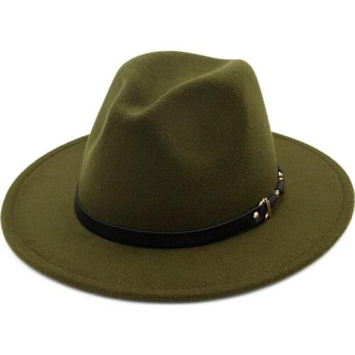 2018 Fashion Flat Wide Brim Men Women Wool Fedora Felt Hat Belt Buckle Decorated Vintage Chapeau Autumn Winter Jazz Trilby