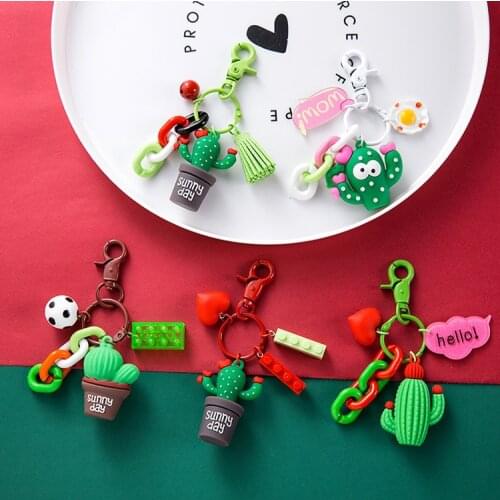 Kawaii Cactus Key Chain Doll Key Ring Gift For Women Girls Bag Decoration Accesorries Car Rubber Key Ring Tools School Supplies