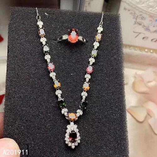 KJJEAXCMY boutique jewelry 925 sterling silver inlaid Natural Tourmaline pendant ring Female suit noble support detection trendy