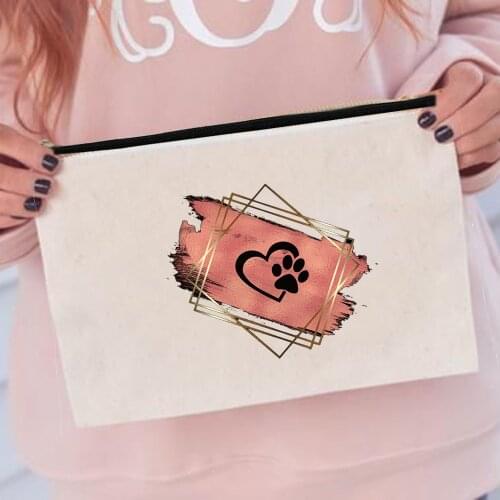 Cute Colorful Dog Paw Printing Cosmetic Bags Mom Life Makeup Zipper Pouch Lovely Animal Lipstick Box Feminine Portable Handbag