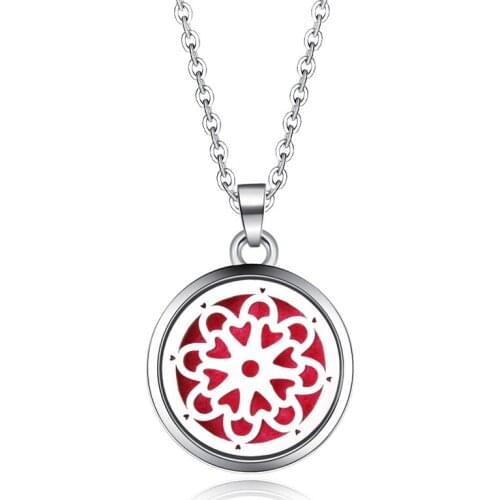 New Flowers Aroma Locket Pendant Stainless Steel Necklace Perfume Aromatherapy Essential Oil Diffuse Fashion jewelry With Chain