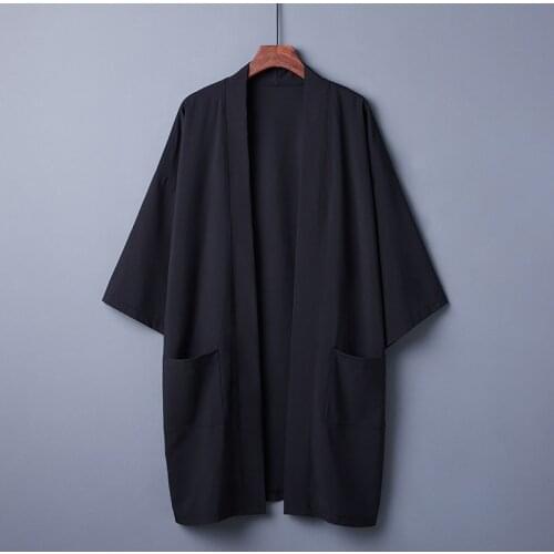 Fashion Summer Plain Color Coat Japanese Kimono Cardigan Kimono Mujer Haori For Woman Man Loose Length Thin Black Outer Garment