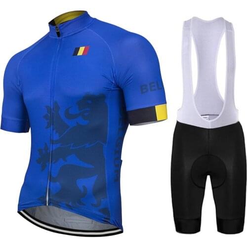 2020 Belgium Men Cycling Jersey Set Road Race Team Bike Road Mountain Race Tops Blue Racing Clothing Gel Pad Breathable