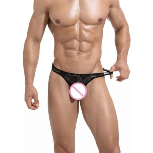 2PCS/Lot See Through Men Briefs Pants Pouch G-String Thongs Jockstraps T-Back Underwear Lace Underpant Sexy Lingerie Men Panties