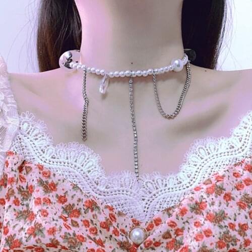 MWSONYA New Fashion Pearl Crystal Pendant Necklace for Women Chain Tassel Temperament Necklace Girl Wedding Party Jewelry Gift