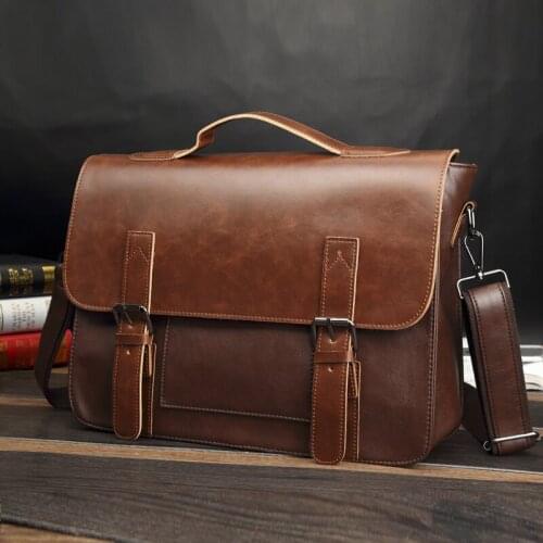 New Men PU Leather Shoulder Bag Fashion Zipper Shoulder Messenger Bag Leather Men Travel Business Simple Handbag