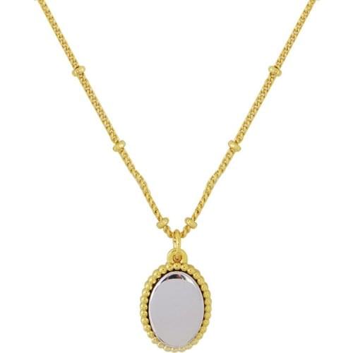 French design retro oval mirror elegant lace collision color bean disc cold wind necklace