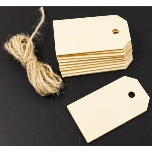 50pcs Natural Wooden Gift Tags DIY Craft Hang Tags Wood Embellishment With Hemp String Handmade Wedding Decoration Party Supply