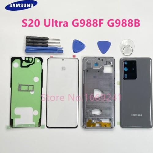Full Housing Metal Middle Frame Complete Case Back Cover Front Screen Glass Lens For Samsung Galaxy S20 Ultra G988F G988B Parts