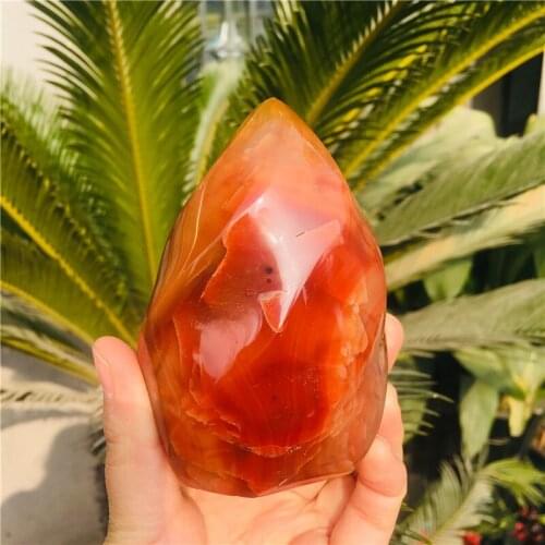 Natural agate torch carved satin crystal spirit healing tower decoration