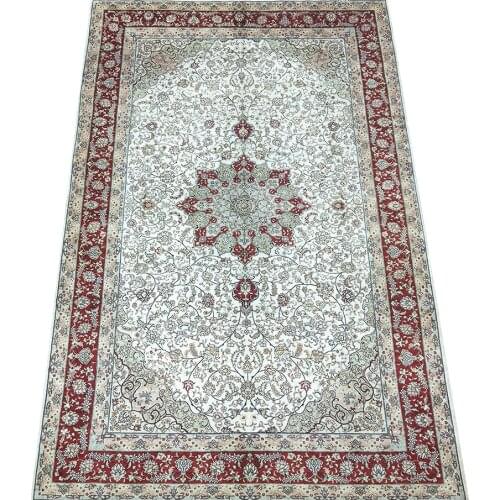 Seeykeep™ 5x8ft pure silk handknotted Elegant Central Insignia Floral Design Red Border Rug-SK3036095