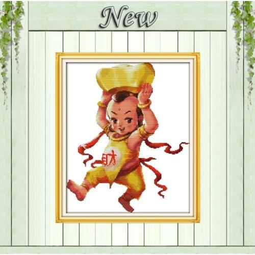 Sudhana god mascot cute boy home decor painting counted print on canvas DMC 14CT 11CT Cross Stitch Needlework Set Embroider kits