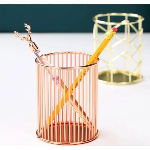 Ins Iron Art Style Makeup Brush Storage Tube Eyebrow Pencil Makeup Organizer Marble Pattern Jewelry Storage Box