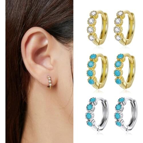 Bamoer 925 Sterling Silver Stylish Ear Huggies Earrings Blue Zircon Earrings for Women Engagement Gift SCE1126