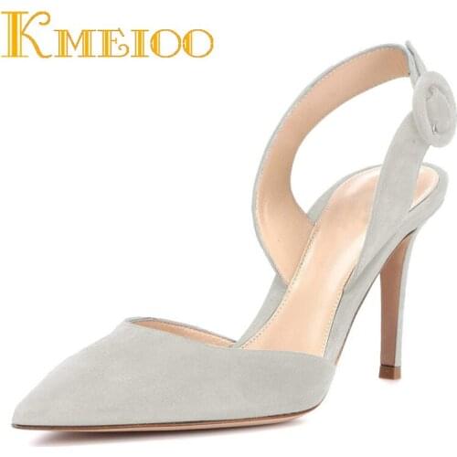 Kmeioo Women High Heels Slingback Pumps Slip on Stiletto Pointed Toe Slide Shoes Women Sandals Wedding Shoes