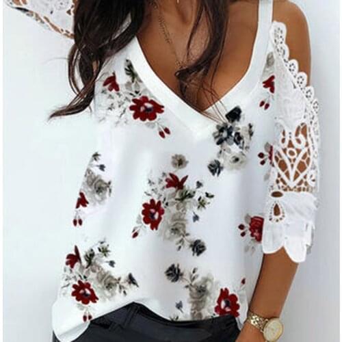 Women Loose Lace Half Sleeve Off Shoulder Top Summer Casual Print Sexy V-Neck Plus Size 5XL Oversized Tops Clothes топик женский