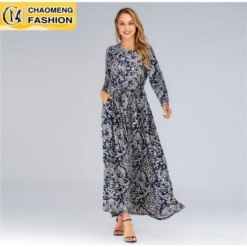 New Design Print Floral Long Sleeve Plus Size Women Turkey East Arab Maxi Casual Muslim Fashion Islamic Ramadan kaftan dresses