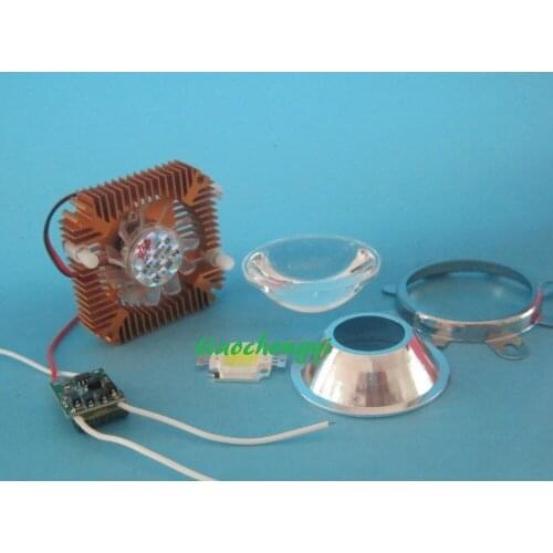 1pcs 10W Cool White High Power LED + 10Watt Driver + 50mm Lens+10w Heatsink