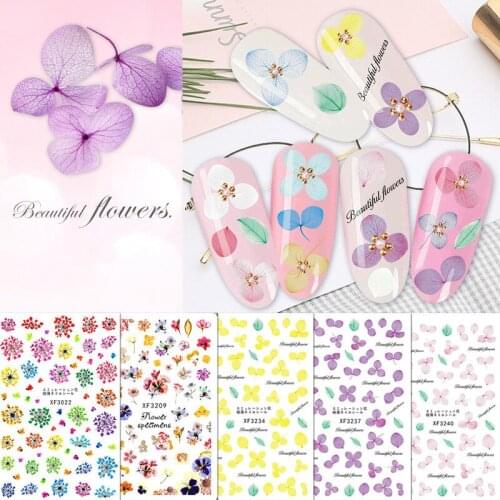 1PCS Gypsophila Flower Nail Sticker Colorful Pink Nail Decals Floral Geometric Nail Art Water Transfer Applique Nail Decoration