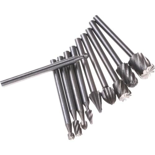 10 Pieces Routing Router Drill Bits Set Carbide Rotary Burrs Tools Wood Stone Metal Root Carving Milling Cutter