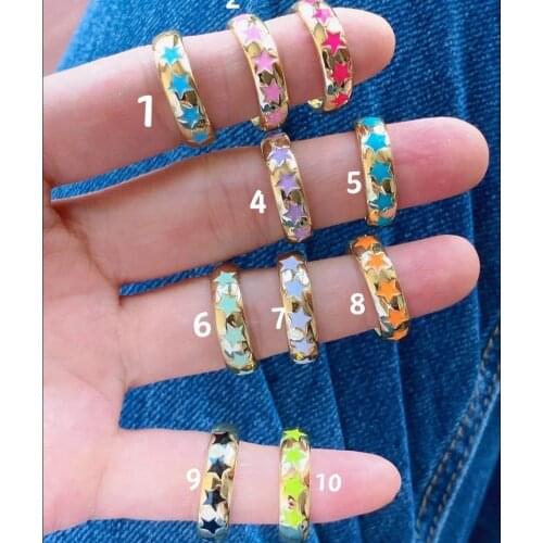 10Pcs New Fashion Gold Plated colorful enamel star finger ring for lady