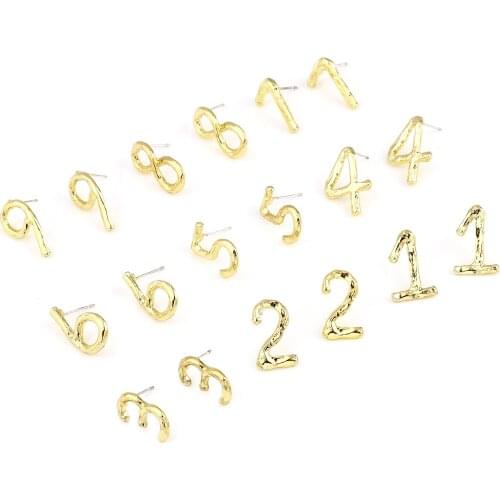 10 PCs 1-8 Numbers Ear Post Stud Earrings Findings Gold Color Post/ Wire For Women Girl Ear Jewelry Earring Party Gift