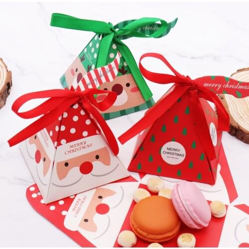 10Pcs Triangular Pyramid Candy Box Christmas Favors Gifts Boxes Candies Bags For Guests Decoration Baby Shower Party Supplies