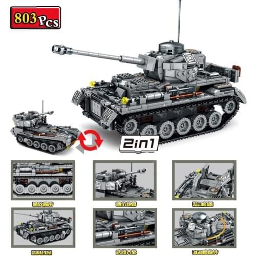 2 in 1 Military Series WW2 Army Panzerkampfwagen IV Tank Destroyer Soldier MOC Model Building Blocks Bricks Toys Gifts