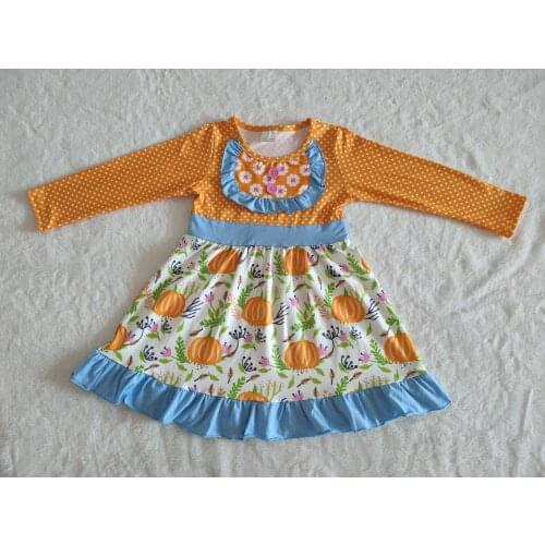 2020 RTS Baby Girls Long Sleeve Pumpkin Print Long Sleeve Dress Kid Girls Party Dress Children New Style Girls Halloween Dress