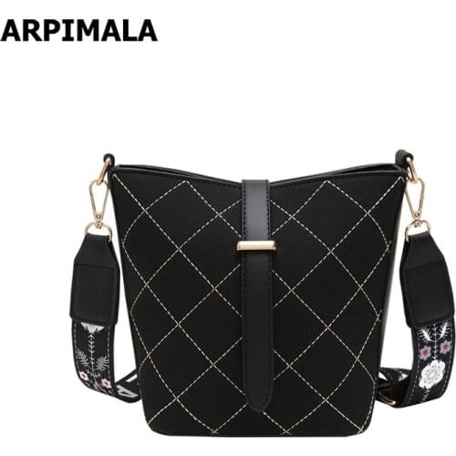 2020 Suede Bucket Bags Wide Flower Strap Handbags Women Faux Nubuck Leather Shoulder Bags Girls Pretty Crossbody Bag Purses