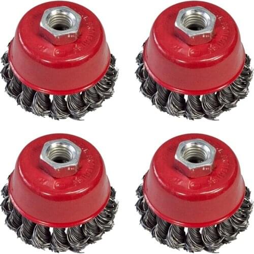 3Inch Twist Knot Wire Wheel Cup Brush for Any Angle Grinder with M14 Thread for Remove Paint Scale Rust Deburring,4 Pack