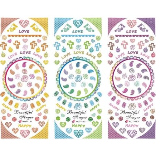 3PCS/LOT NAIL ART TATTOOS STICKER WATER SLIDER DECAL FULL COVER WHEEL HEART CROSS MUSICAL NOTES LACE FIRE HOT151-153