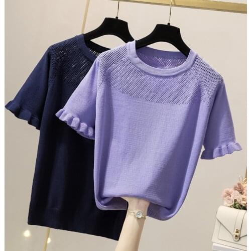 4xl plus size women basic thin sweater pullover 2021 short sleeve o neck sexy hollow out loose casual Summer Oversized sweaters