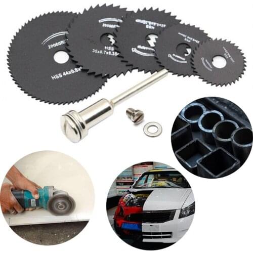 6pcs HSS Cutting Disc Rotary Tool 22/25/32/35/44mm Circular Saw Blades Cutting Wheel Discs Mandrel For Dremel Discs Cut off