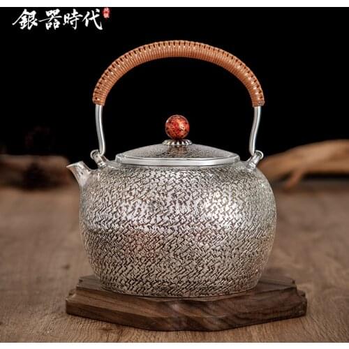 Ag999 Sterling Silver Teapot Hand-Carved Kitchen Utensils Handmade Coffee Tea Pot