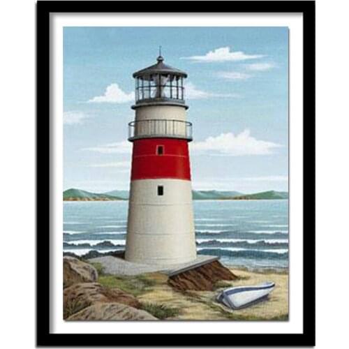 Diamond embroidery Lighthouse by the sea diamond painting cross stitch crafts diamond square needlework home decor
