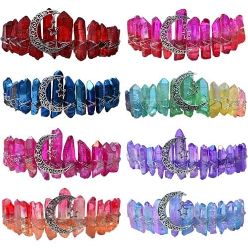 Queen Crown Headbands Natural Crystal Hairbands Womens Handmade Hair Accessories for Wedding Moon Witch Party Costumes