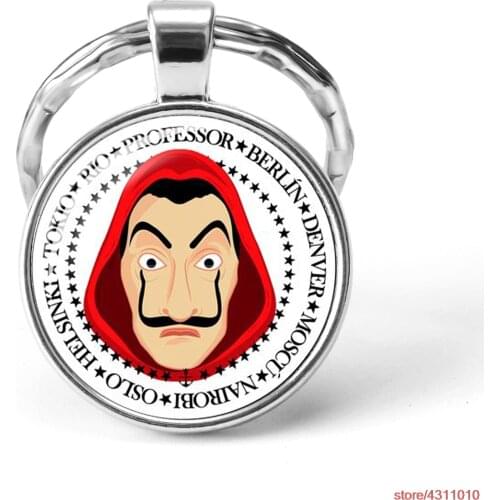 Halloween La casa de papel money heist keychain key ring pendant for women men glass metal keychain trinket jewelry accessories