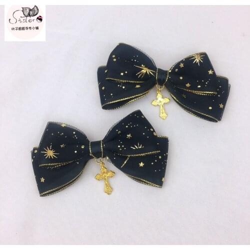 Hand Made Headdress SOFT Girl Double Ponytail GIRLS Heart Star Cross Barrettes Lolita Moon And Stars Headdress