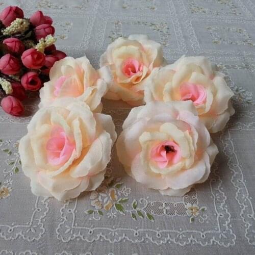 8CM Champagne Color 10Pcs/Lot Artificial Rose Silk Flower Heads Decorative Flowers for Wedding Home Party Banquet Decoration