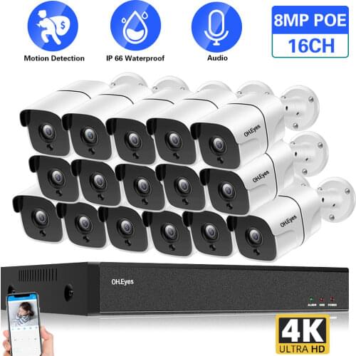 16CH CCTV Camera Security System Kit 8ch 4K POE NVR Kit Outdoor Waterproof IP POE Bullet Security Camera Video Surveillance Set