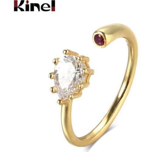 Kinel S925 Sterling Silver Jewelry Retro Personality Adjustable Temperament Open Ring Female Creative 18K Gold ring zircon