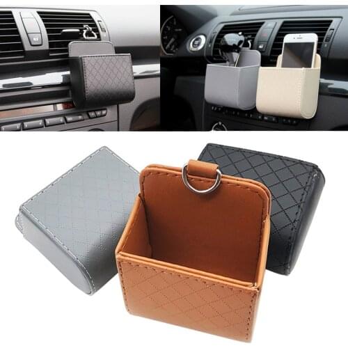 Car Organizer Box Bag Air Outlet Dashboard Hanging Leather Universal Car Mobile Phone Holder In Automobile Interior Accessories